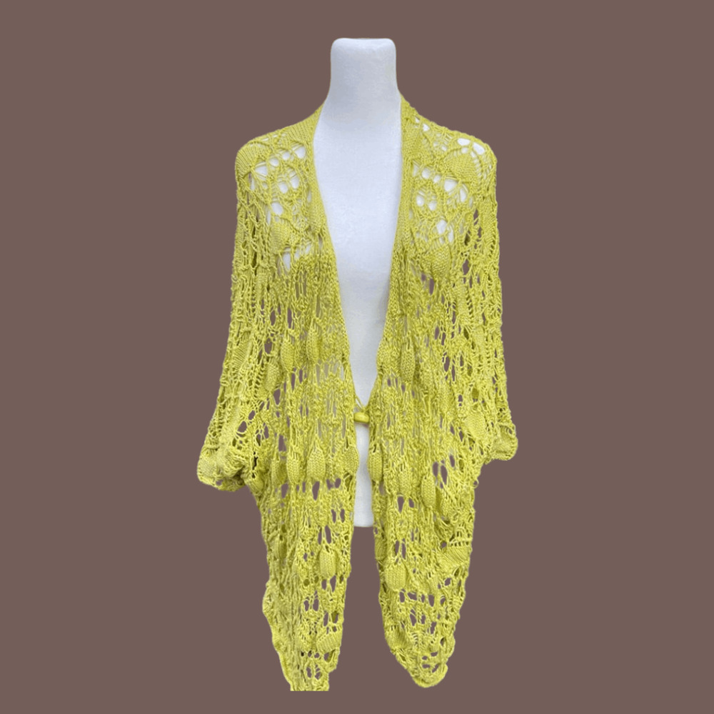Betsey Johnson Cardigan | Apple Green Crochet | Size M | Vintage